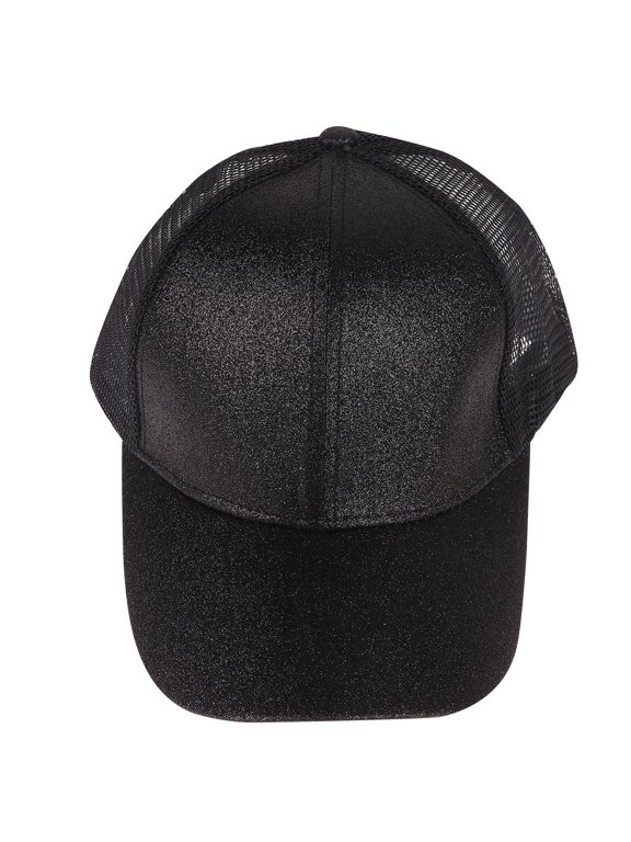 Women's Black Glitter Baseball Cap, Lightweight Oxford Nylon Mesh Hat, One Size Fits Most, Perfect for Outdoor Sports and Activities