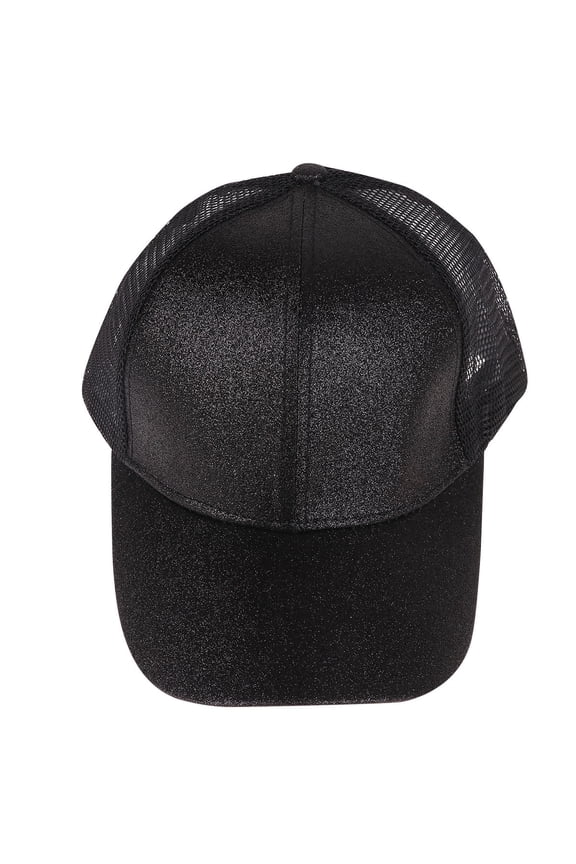Women's Black Glitter Baseball Cap, Lightweight Oxford Nylon Mesh, One Size Fits Most, Perfect for Outdoor Activities