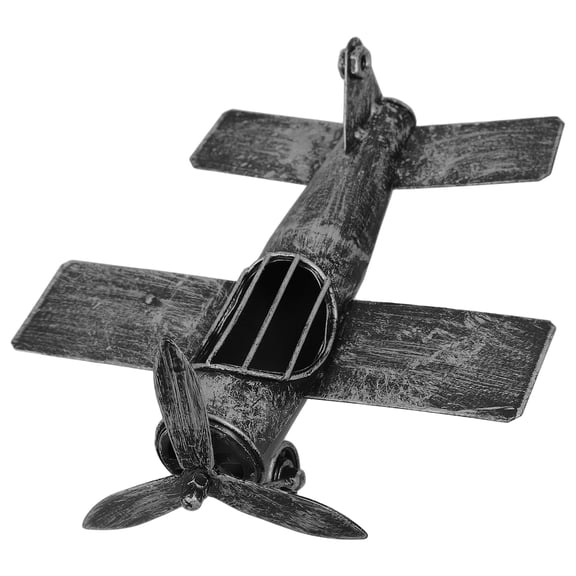 HEANUJJ Vintage Black Metal Airplane Model with Stand Retro Fighter Plane Decor for Office