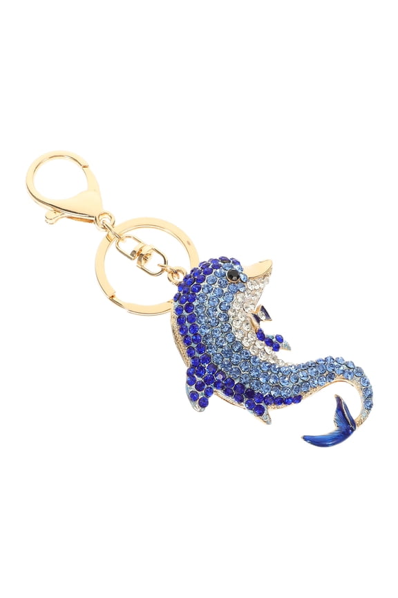Blue Rhinestone Dolphin Keychain Pendant for Decor Stylish Bag Charm and Backpack Hanging Decor 2.5 Inches