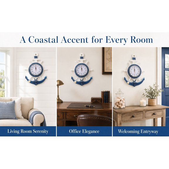 HEANUJJ Assorted Color Boat Anchor Hanging Clock with Star Design and Mirror Surface
