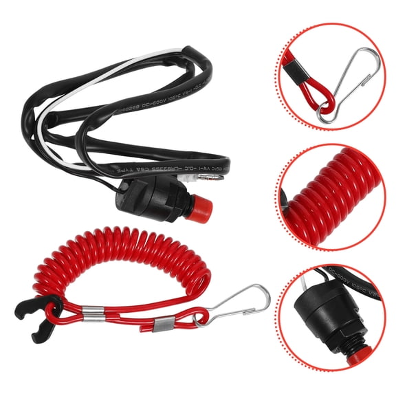 HEANUJJ Black Plastic Boat Push Button with Safety Cord, 1 Set for Marine Use