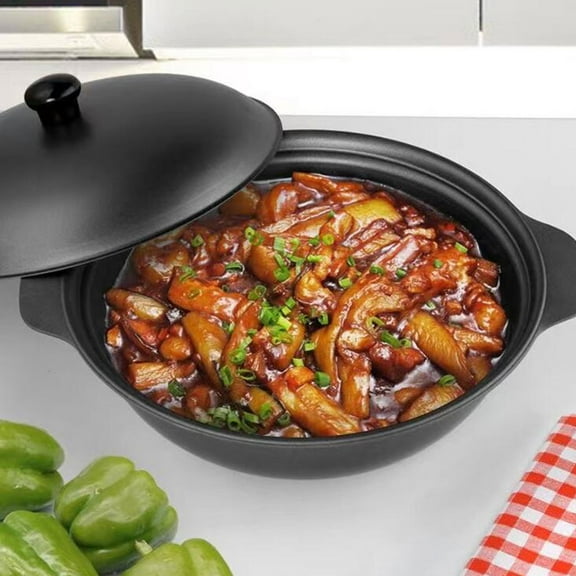 HEANUJJ Black Cast Iron Casserole Pot Nonstick Stew Cooking Pan Even Heating Cookware Set