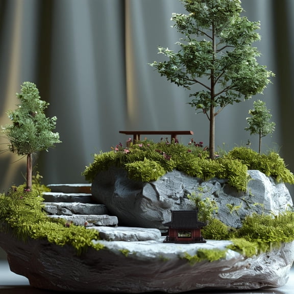 HEANUJJ Mini Pavilion Ornament for Terrarium Decor Brown Plastic Home and Office Decor Chinese Style 1Pcs