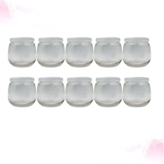 HEANUJJ Clear Yogurt Jars 10pcs Transparent Round Plastic Storage Containers with Lids for Kitchen Pantry