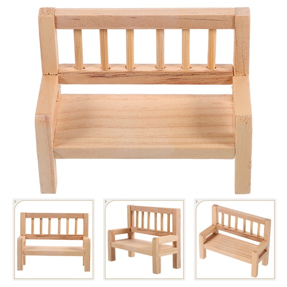 HEANUJJ Collectors Dollhouse Bench Scene Decoration Khaki Wood 1Pack