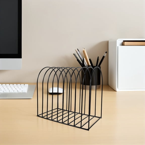 HEANUJJ Black Metal Vertical File Organizer with Upright Compartments for Desktop Book, Folder, and Document Storage