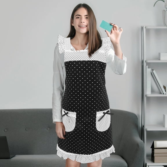 HEANUJJ Vintage Style Waist Apron with Pockets Fashionable Lace Polka Dot Pattern for Cooking