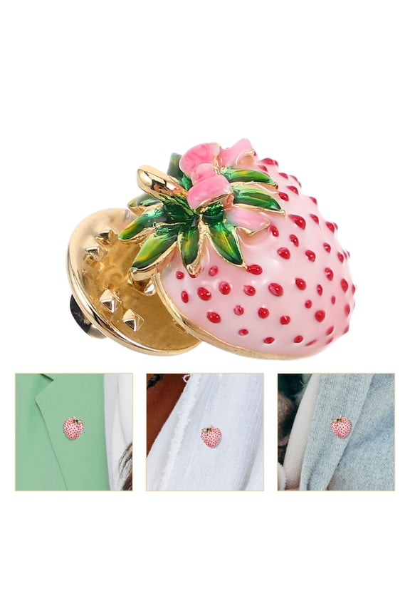 Lightweight Pink Strawberry Brooch Pin Fruit Lapel Badge for Shirts Coats Bags