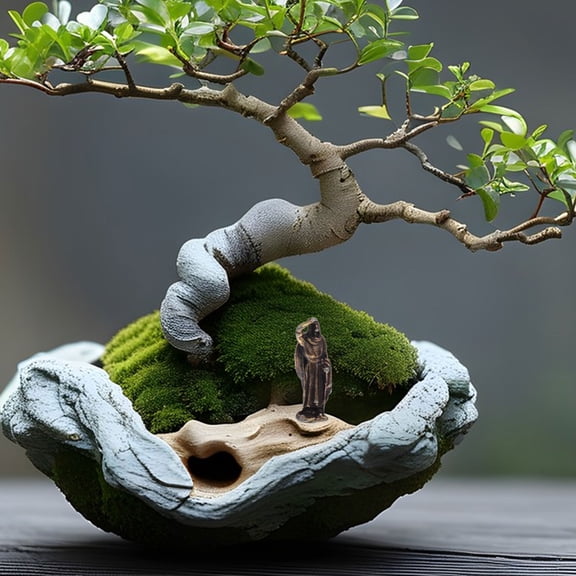 HEANUJJ Vintage Style Chinese Ancient Figure Sculpture for Bonsai Display