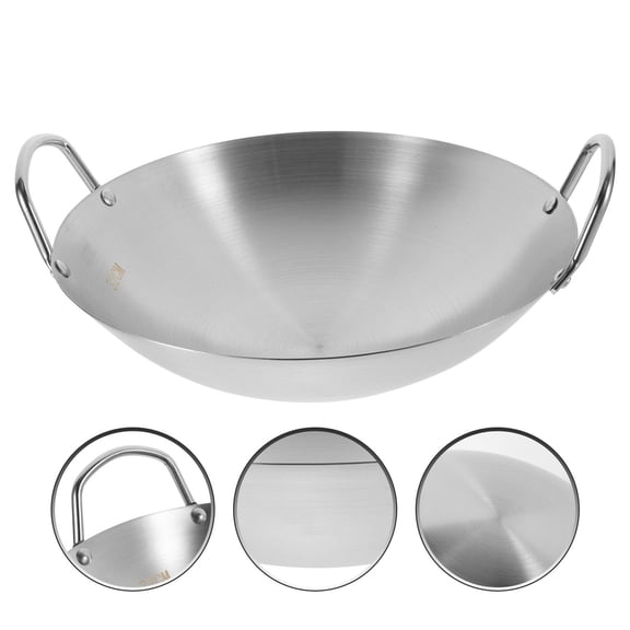 HEANUJJ Stainless Steel Plated Kitchen Wok with Dual Handles, Even Heat Distribution Cooking Pan for Home Use