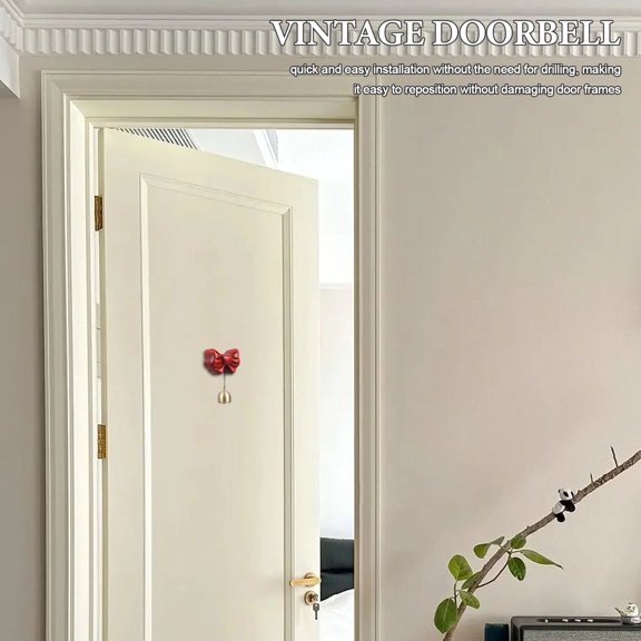 HEANUJJ Entrance Hanging Wood Door Bell Japanese Style with Brass Bell and Dark Red Finish for Home Decor