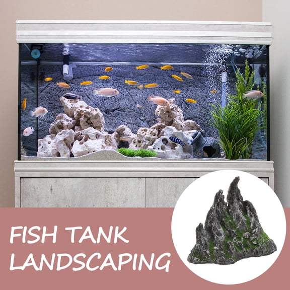 HEANUJJ Grey Mountain Rockery Fish Decoration Ornament for Aquarium Landscaping, Natural-Look Aquarium Gravel, 1 Piece