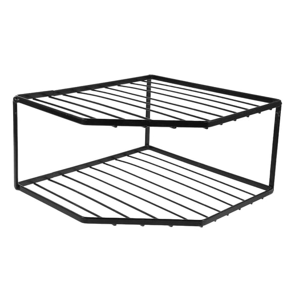 HEANUJJ Black Metal Corner Kitchen Countertop Shelf Double Layer Pot and Pan Organizer