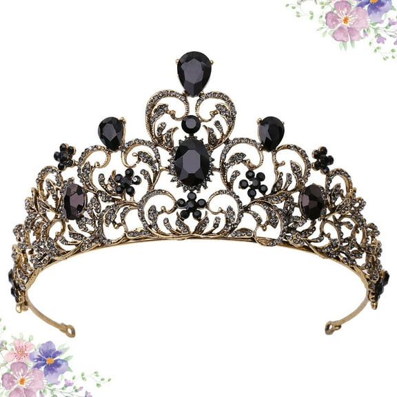 HEANUJJ Bridal Tiara Rhinestone Crown Black Shiny Decorative Photo Prop