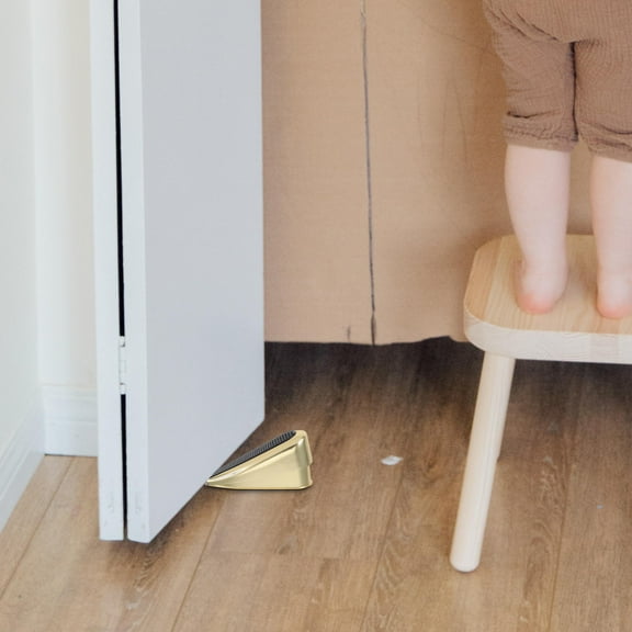HEANUJJ Golden Metal Door Stopper Wedge with Rubber Base for Heavy Duty Home Door Safety