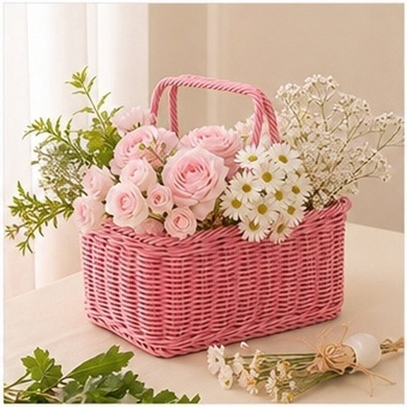 HEANUJJ Hand Woven Picnic Basket with Handles, Pp Storage Basket for Fruits
