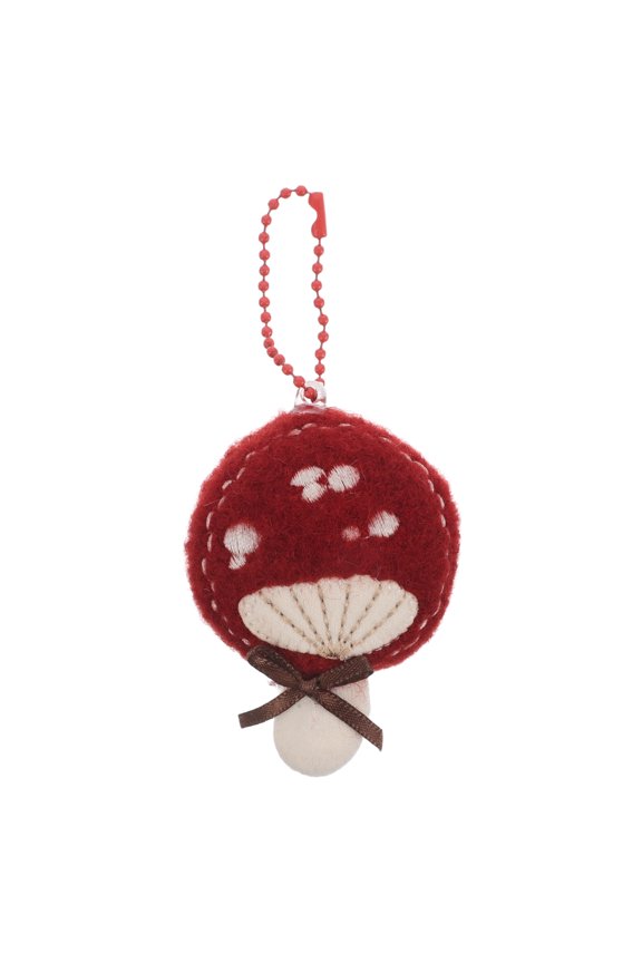 Handmade Red Mushroom Plush Keychain Soft and Adorable Charm for Keys and Bag Decoration