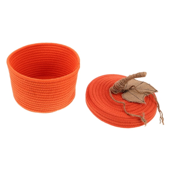 HEANUJJ Orange Handwoven Cotton Rope Storage Basket Pumpkin Style Decorative Basket for Bedroom and Desktop