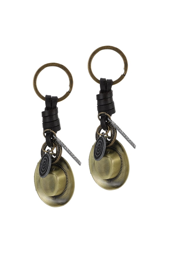 2Pcs Handcrafted Golden Cowboy Hat Key Ring Stylish Western Keychain for Bags