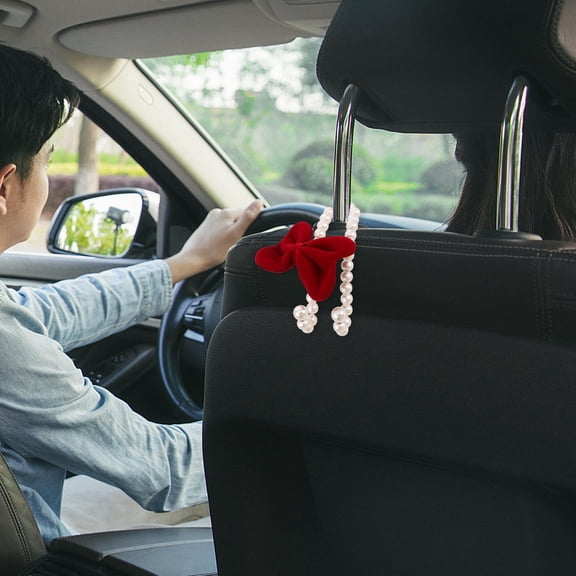 HEANUJJ Red ABS Car Headrest Hooks with Faux , Convenient Multi-Purpose Hangers for Car and Home Organization