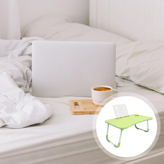 HEANUJJ Foldable Green Plastic Bed Table with Tray Lips and Phone Groove, Portable Desk for Daily Use and Laptop