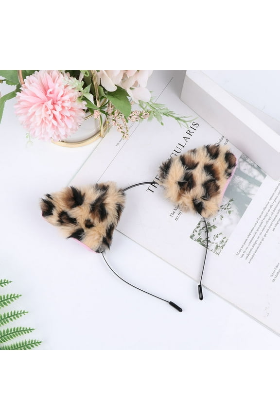 Leopard Print Ears Headband with Metal for Costume Parties Women 1Pack