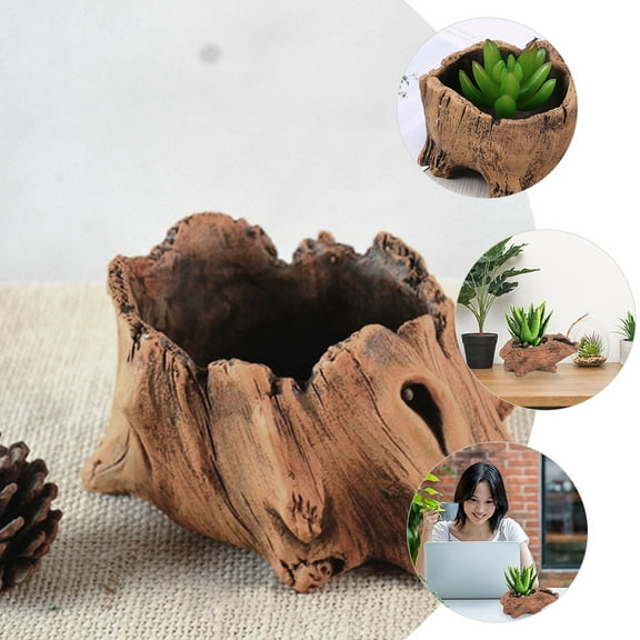 HEANUJJ Faux Concrete Stump Planter Pot, Decorative Log Shaped Plant Container for Home and Office Dcor