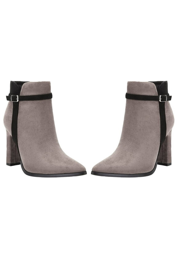 1Pair Stylish Chunky Heel Boots Light Grey Suede Female Ankle Zipper Booties