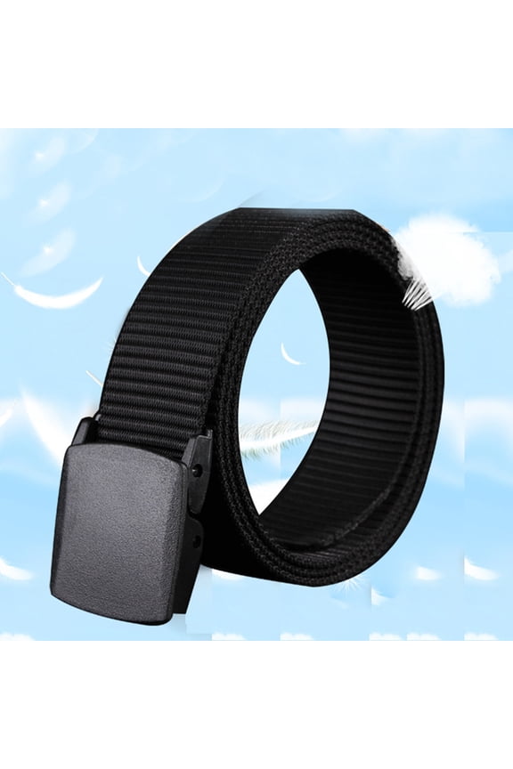 Men Casual Belt Black Nylon Canvas with Matte Surface Plastic Buckle Comfortable