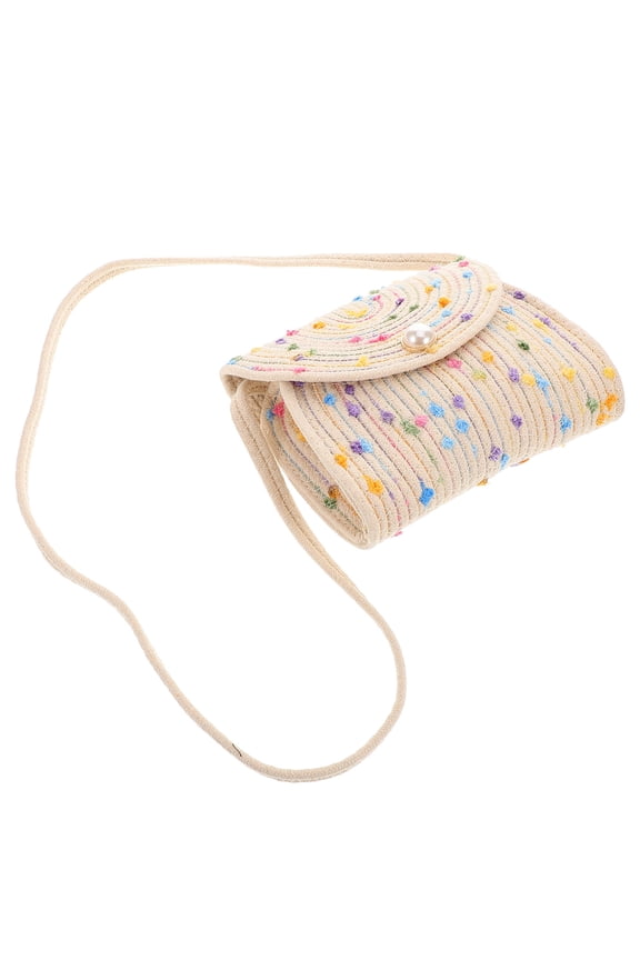 MultiColor Handcrafted Cotton Rope Straw Crossbody Purse for Women's Summer Beach Use 12.5 x 10.5 x 5.5 Inches