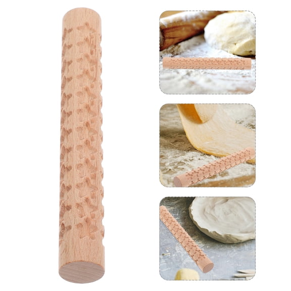 HEANUJJ Beige Wood Embossed Rolling Pin for Dough Cookies Pastry and Clay Creative Roller