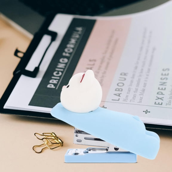 HEANUJJ Spring Powered Blue Silicone Stapler for Office with Cute Dog Design