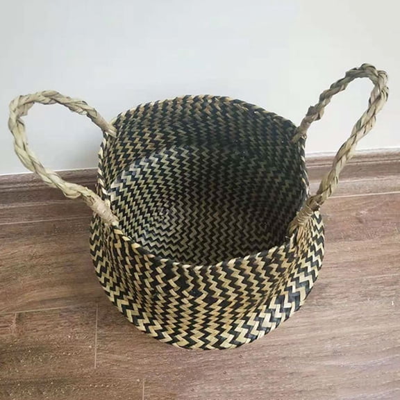 HEANUJJ Olive Green Rattan Storage Basket Handmade Seaweed Home Decor Laundry