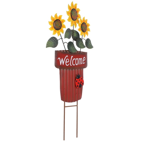 HEANUJJ Red Metal Garden Stake Yard Art for Flower Pots Patio and Outdoor Decoration