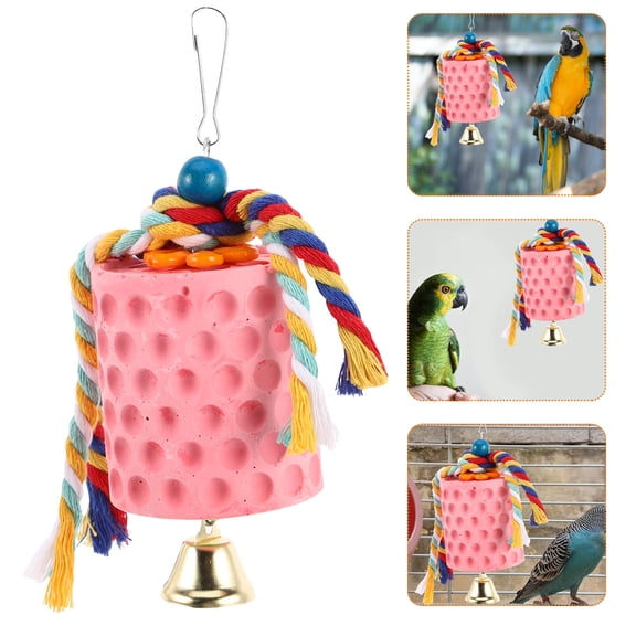 HEANUJJ Pet Bird Chew Stone with Bell Mineral Block for Parrot Beak Grinding and Entertainment
