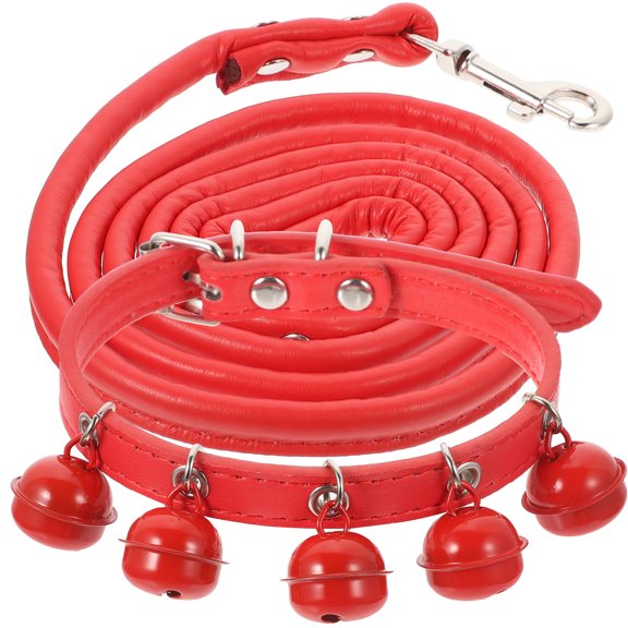 HEANUJJ Pet Collar and Pulling Rope with Bell Red for