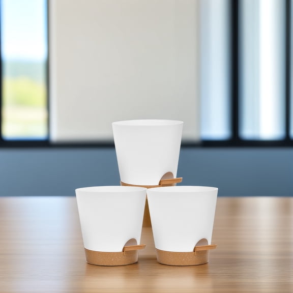 HEANUJJ White Plastic Self Watering Flower Pot with Drainage for Home and Garden Decoration