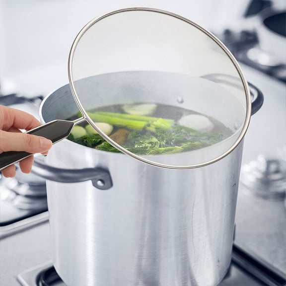 HEANUJJ Plated Silver Splatter Guard with Fine Mesh Screen for Kitchen Safe Cooking and Oil Sputtering Prevention