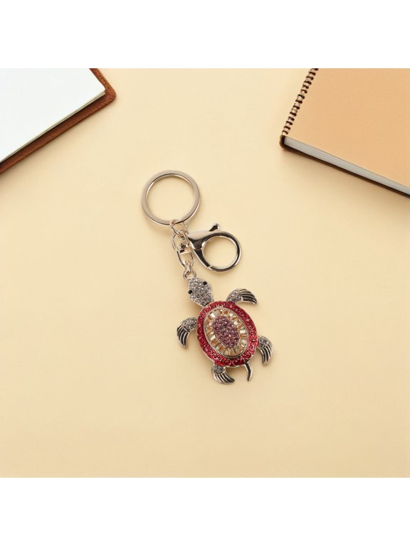 Red Crystal Turtle Keychain, Sparkly Rhinestone Alloy Charm for Bags, Keys, Backpacks, Gift for Women and Girls