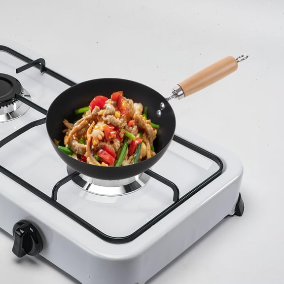 HEANUJJ Traditional Round Bottom Iron Wok with Lid for Home Use Black Kitchen Cooking Pot