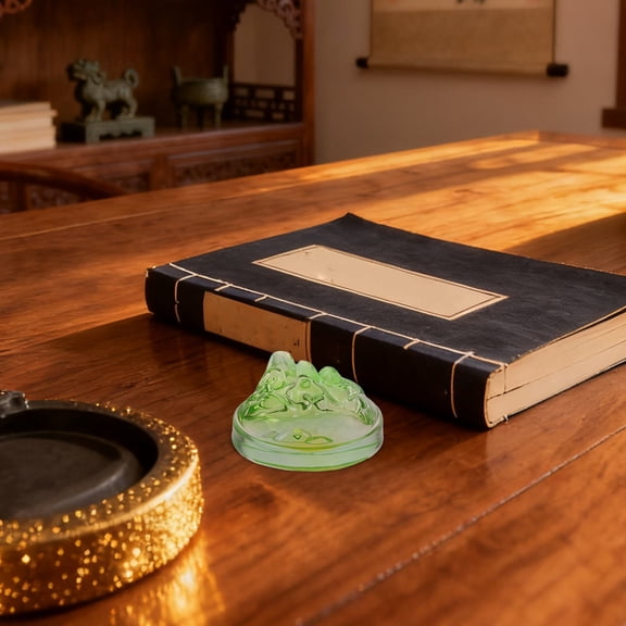 HEANUJJ Elegant Green Glass Ink Plate with Integrated Brush Support for Calligraphy