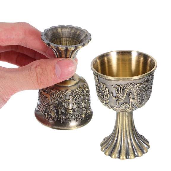 HEANUJJ Set of 2 Golden Medieval Dragon Goblets Vintage Style Zinc Alloy Wine Cups for Collectors