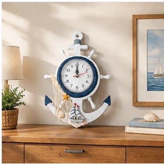 HEANUJJ Ship Wall Clock Boat Anchor Decorative Mediterranean Style Wooden Plastic Assorted Color