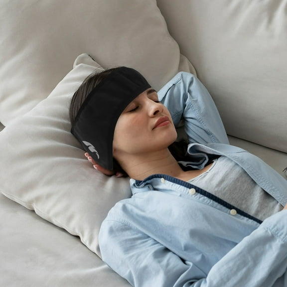 HEANUJJ Sleep Ear Wrap With Soundproof Cotton Black Headband For Travel 1Pack