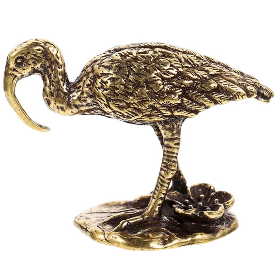 HEANUJJ Vintage Style Golden Brass Crane Sculpture for Desktop and Event Decoration