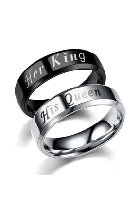 Stainless Steel Black Couple His Queen Her King Wedding Promise Bands Matching Finger