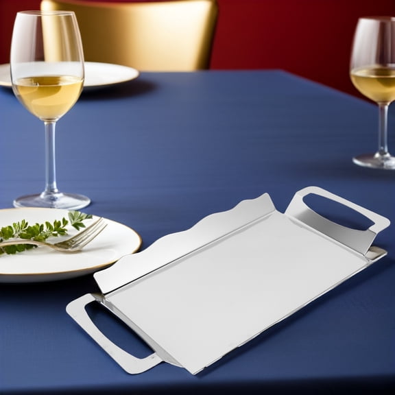 HEANUJJ Silver Stainless Steel Serving Platter with Handles for Buffet Coffee Table and Party Use