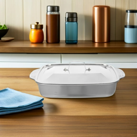 HEANUJJ Stainless Steel Fish Roasting Pan with Lid, Deep Rectangular Baking Dish 13.5 x 9.5 inches for Cooking and Cleaning