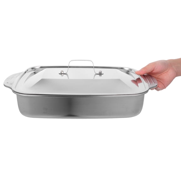 HEANUJJ Stainless Steel Fish Roasting Pan with Lid, Deep Rectangular Baking Dish 13.5 x 9.5 inches for Cooking and Cleaning